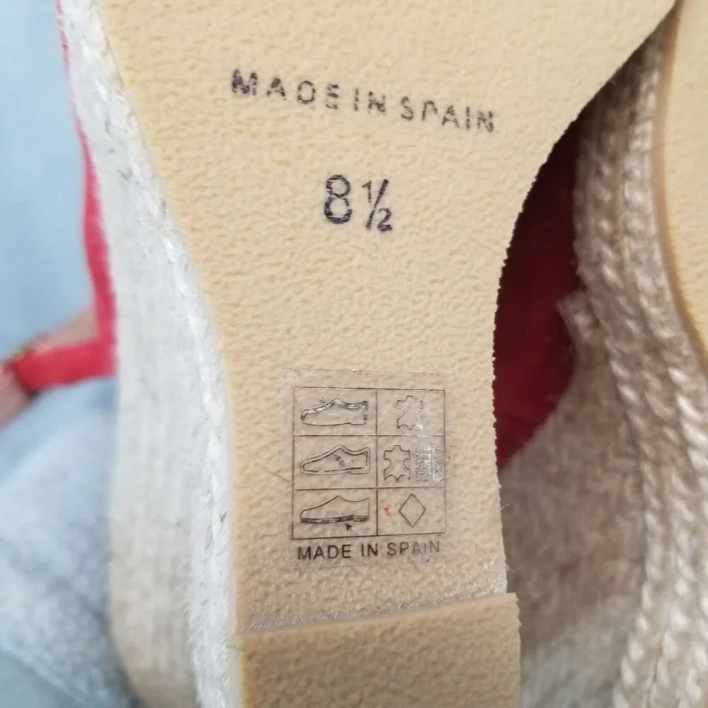 Andre Assous Shoes Womens Size 8.5 Red Leather Peep Toe Espadrille Slingback - Picture 9 of 11